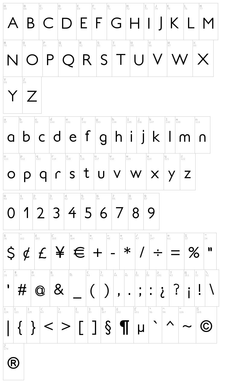 Soft Elegance font map